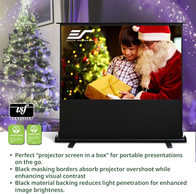 Elite Screens ezCinema 2, 95-inch 16:9 Manual Floor Pull Up Scissor Backed Projector Screen, Portable Home Office Classroom Front Projection w/ Carrying Bag, US Based Company 2-YEAR WARRANTY, F95XWH2