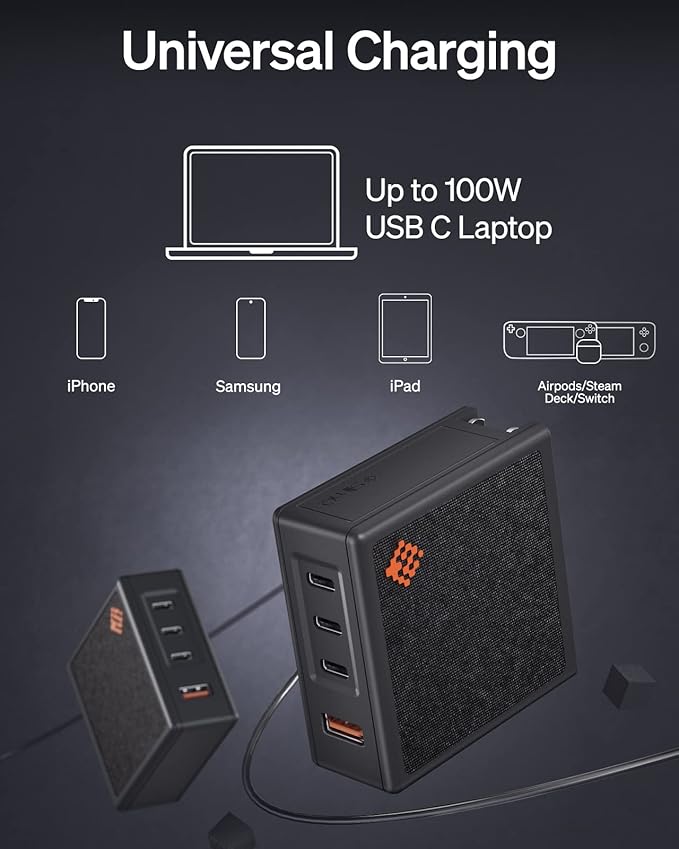 SlimQ 100W USB C Charger PD3.0 Quick Charging Station Block USB Type C Wall Foldable Plug Travel Adapter Fast Charger