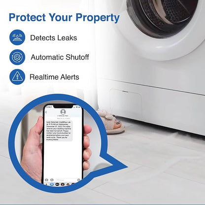 Watts A2C-SC Series Intelliflow 1/2" Washing Machine Smart Water Shutoff Valve with Leak Sensor, Inlet Adapters, Without Wall Box, Automated Flood Detection with Real-Time Text and E-Mail Alerts