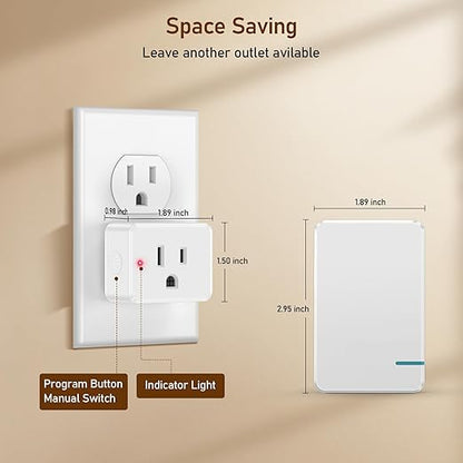 Thinkbee Remote Control Outlet Plug, 15A /1500W 600ft RF Range Wireless Light Switch Kit, Expandable Remote Outlet Switch for Lamp Fan Household Appliances, 80-275V with Anti-Surge 4000V