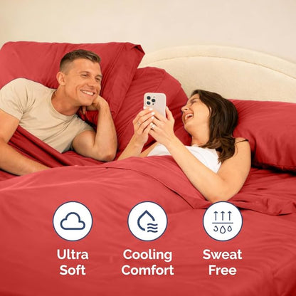 Split Head King Sheet Set – 4 Piece Flex Split Top King Sheets for Adjustable Beds - Fits 14” to 16" Mattress with Deep Pockets - Ultra-Soft, Breathable & Cooling - Luxury Bedding & Wrinkle Free - Red