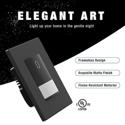 ELEGRP Matte Black Single Pole Occupancy Motion Sensor Light Switch, Need Neutral Wire, 120° Sensor Coverage PIR Infrared Motion Activated, for CFL/LED/MLV/INC/HAL/Fan, UL,10 Pack