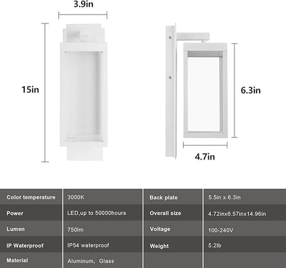 Modern Outdoor Light Fixtures Dusk to Dawn Outdoor Lighting,15" Exterior Wall Sconce, Porch Light, Black Garage Lights Wall Lamp, Waterproof Outdoor Lights for House, Garden, Front Door，White