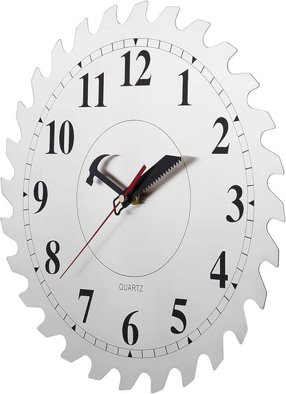 CIGERA 12 Inch Metal Wall Clock with Circular Saw Blade Dial, Handsaw and Hammer Pointer,Great Decor for Garage,Workshop and Man Cave