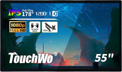 TouchWo 55" Interactive Touchscreen Monitor, Smart Board FHD 1080P Display with Wall Mount, Android 11 Smart Touch Screen Presentation Electronic Whiteboard for Office & Classroom, RAM 4G & ROM 32G