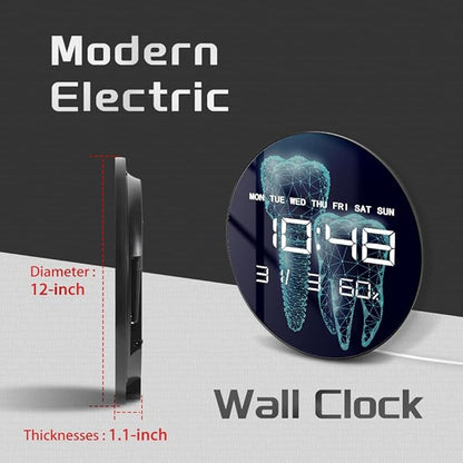 Timethink 12'' Molar Tooth Digital Wall Clock Large Display, Dental Clinic Electric Wall Clock Medical Dentist Clock with Temperature, Automatic Dimming, Date, 12/24hr Format for Dental Office Decor