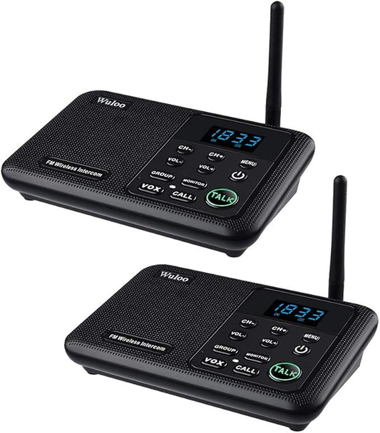 Wuloo Intercoms Wireless for Home 1 Mile Range 22 Channel 100 Digital Code Display Screen, Wireless Intercom System for Home House Business Office, Room to Room Intercom Communication(2Stations,Black)