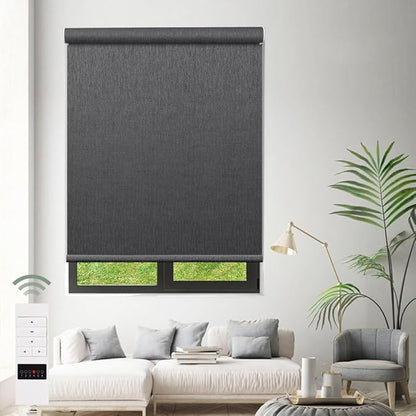 Zshine Motorized Blackout Window Blinds Customize Width (23-95 Inches) Remote Control Wireless and Rechargeable Roller Shades Blinds for Windows, Home, Office, Hotel, Club, Restaurant(82164E)