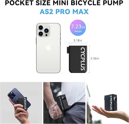 CYCPLUS AS2 Pro Max Tiny Pump Mini with Gauge, Max 120 PSI Cordless Bicycle Air Pump, Auto Stop, with Presta and Schrader Valve for Car, Motorcycle, Bike and Ball (2025 Updated Version)