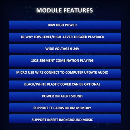 Sound Playback Module, 80W Low Lever Trigger 8MB DC 9-24V CH358D Voice Board, Support USB Download, MP3 Hardware Decoding,10-Way Button One-to-One, 8 Combined Playback Chips for Industry Broadcast.