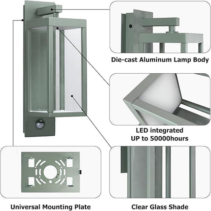 Lustrlach Outdoor Motion Sensor Wall Light for House LED Modern Outside Wall Mount Porch Light IP54 Waterproof with Clear Glass Aluminum Exterior Light Fxiture,3000K 750lm
