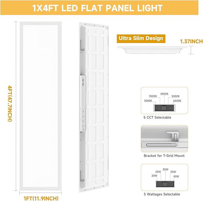 6 Pack 1x4 LED Flat Panel Light Drop Ceiling Office Fixture,Surface Mount Drop Ceiling Fixture,5040LM, 20W/25W/30W/35W/40W Selectable,3000K/3500K/4000K/5000K/6500K 5CCT,Dimmable (0-10V),ETL Listed