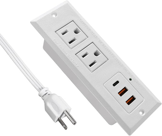 20W Recessed Power Strip USB C Fast Charge Desk Power Outlet Type C Flush Mounted Extension Power Plug for Conference Countertop Desktop Drawer Sofa ETL Listed (White)