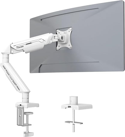 Fydeamer Monitor Arm for 17-35" Screens up to 24.2 lbs, Ergonomic Gas Spring Monitor Stand with Height Adjust, Tilt, Swivel & Cable Management, VESA Desk Mount with 2 Types of Installation, White