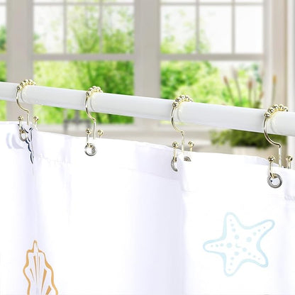 Goowin Shower Curtain Hooks Rings, Stainless Steel Gold Shower Curtain Hooks Rust Proof, Free Sliding Double Shower Hooks for Shower Curtains & Liners (Gold)