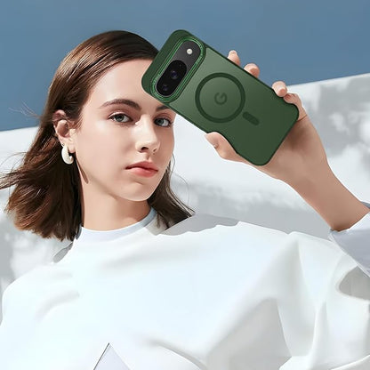 Magnetic for Google Pixel 10/Pixel 10 Pro Case, [Military Grade Drop Protection] [Compatible with MagSafe] Shockproof Slim Translucent Matte Anti-Slip for Women Girls Men Case, Forest Green