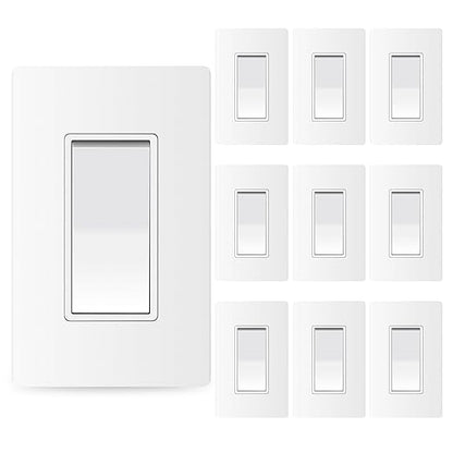 ThunderWay 3 Way Matte White Light Switch with Cover Plate, 15A 120/277 V Three Way Decorative Paddle Switches, Self-Grounding, Residential and Commercial Grade, UL Listed, 10 Pack
