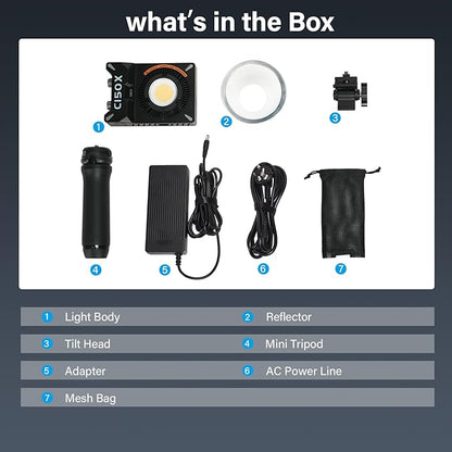 SIRUI Super Bulbs C150X 150W LED Video Light, COB Portable Photography Camera Light Bi-Color 2800K-6500K with Reflector Bluetooth App Brightness Control Continuous Output Lighting (C150X-COMBO-AM)