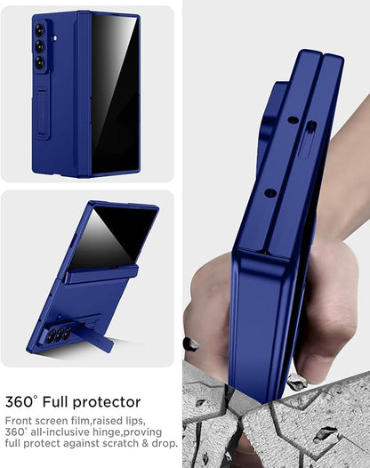 Miimall for Z Fold 7 Case with Privacy Screen Protector, [Military Grade Drop Protection] Built-in Adjustable Kickstand & Magnetic Hinge Protection Shockproof Phone Case for Galaxy Z Fold 7 Navy Blue