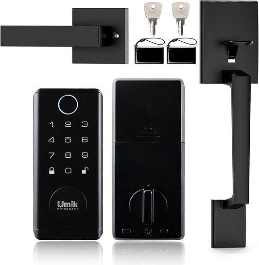 UMIK UMIKSMART Fingerprint Door Lock with Handle Set, Keyless Entry Smart Door Lock, Electronic Keypad Deadbolt Locks, App Control for Front Door, Home (Matte Black in Zinc)