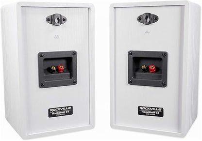 Rockville Pair RockShelf 64W V2 400w White 6.5" Bookshelf Speakers, 4 Ohm, Kevlar Woofer, Silk Dome Tweeter, Wall-Mountable, for Home Theater and Stereo Audio