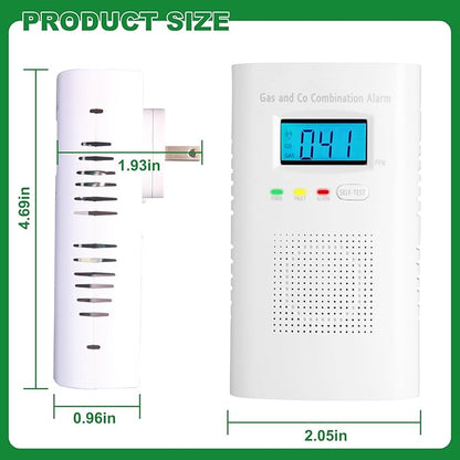 Combination Gas and Carbon Monoxide Detector Plug-in | CO Alarm & Natural Gas Combustible Detector | Digital Display, Battery Backup, Easy Install | for Home Kitchen Safety Monitoring 2-Pack