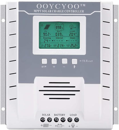 OOYCYOO MPPT Charge Controller 60 amp 12V/24V Auto, 60A Solar Panel Charge Regulator with Blacklight LCD Display Max 100V for Lead-Acid Sealed Gel AGM Flooded Lithium Battery