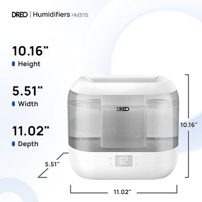 DREO Smart Humidifiers for Bedroom, Top Fill 4L Supersized Humidifier Large Room with 28 dB, 36H Runtime, Touch/APP/Voice Control, Nightlight, Cool Mist Humidifiers for Baby, Plants, Indoor, Grey