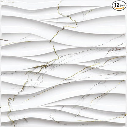 STICKGOO Wave Wall Panels for Interior Wall Decor, White Marble Mixed Gold Thread 3D Wall Panels Accent Wall, Decorative PVC Panels for Living Room Bedroom TV Background