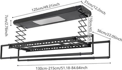 banborba Electric Retractable Airing Rack, Ceiling Mounted Clothes Drying Rack, Retractable Clothesline, Vertical Laundry Drying Rod with LED Light & Remote, 110V 24W, Black
