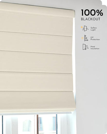 Graywind Smart Roman Shades 100% Blackout Compatible with Alexa Google Rechargeable Motorized Window Blinds Remote Control Room Darkening Plain Fold, Custom Size (Matelasse Beige)