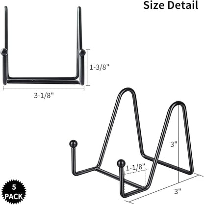 IBosins 5 Pack 3 Inch Small Plate Holder Display Stands, Mini Metal Black Frame Stand for Picture, Book, Photo Easel, Creation, Collectibles