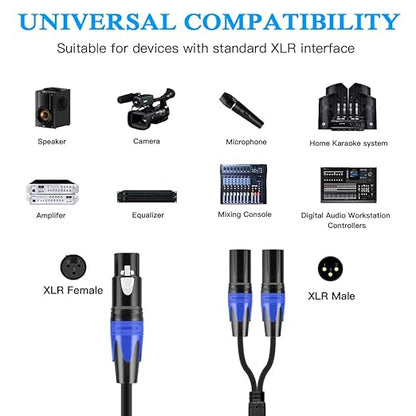 Seefeful (10FT-1Pack) XLR Splitter Cable, 1 Female to 2 Male Patch Y Cable Balanced Microphone Splitter Cord Audio Adaptor