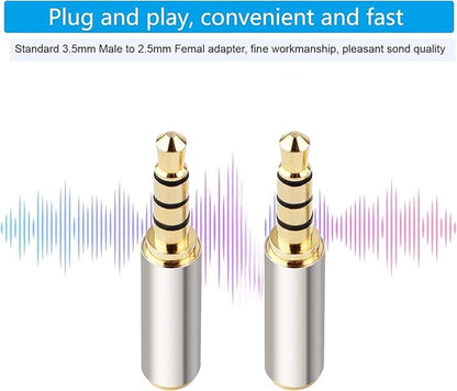 Mizi [2 Pack 3.5mm Male to 2.5mm Female Stereo Audio Adapter Headset Converter Connector for Smartphones, Headphone, Mic, Tablets - Silver