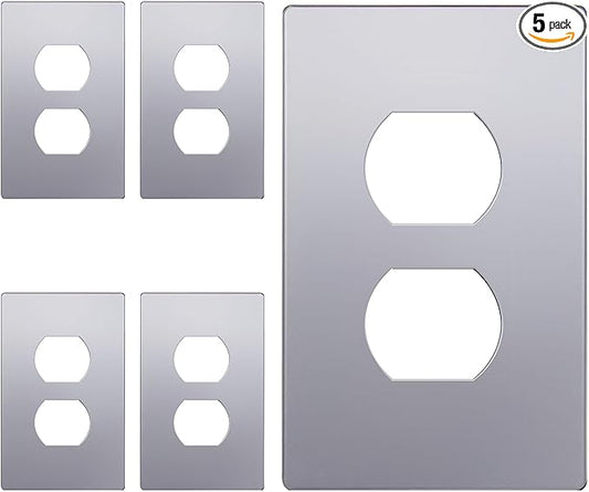 ENERLITES Elite Series Duplex Outlet Receptacle Cover, Screwless Wall Plate, Standard Size, 1-Gang 4.68" x 2.93", Unbreakable Polycarbonate Thermoplastic, UL Listed, SI8821-SV-5PCS, Silver, 5 pack
