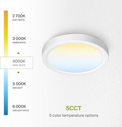 ASD LED 5" Round Flush Mount Ceiling Light Fixture, Low Profile Surface Lighting | 5CCT, Dimmable, Ultra-Thin, ETL Listed | 10W 700LM 2700-6000K 120V | Kitchen, Bedroom, Hallway Lamp | White