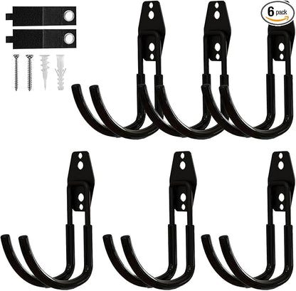 CRXCRC Garage Hooks, 6 Pack Large Round Wall Hooks for Hanging Heavy Duty Ladders, Bikes, Tools Ideal for Garage, Garden, Basement Utility Room Storage (Black)