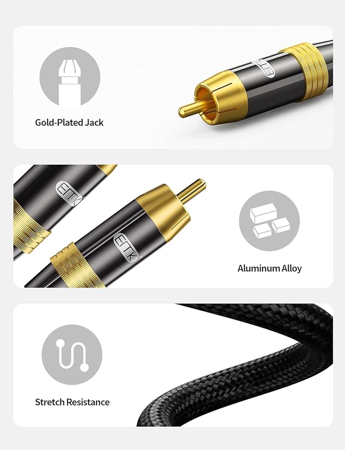 Subwoofer Cable,EMK Digital Coaxial Audio Cable [24K Gold-Plated, Durable Cotton] Premium S/PDIF RCA Male to RCA Male for Home Theater, Soundbar,Speaker,HDTV, Subwoofer, Hi-Fi Systems(Black-16.5ft/5m)