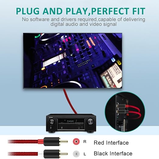 Goalfish RCA Cable, 10 FT 2-Male to 2-Male RCA Audio Cord Stereo Subwoofer Cable [2Pack, Hi-Fi Sound, Shielded] Auxiliary Cord for Home Theater, HDTV, Amplifiers, Hi-Fi Systems, Speakers-Red