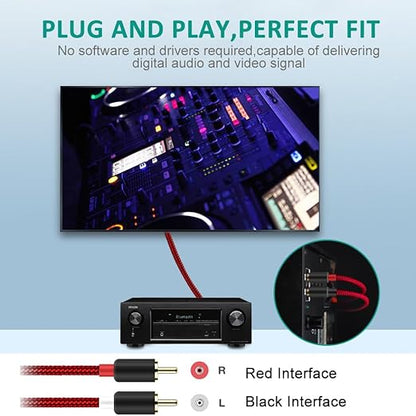 Goalfish RCA Cable, 2-Male to 2-Male RCA Audio Cord Stereo Subwoofer Cable [2Pack, Hi-Fi Sound, Shielded] Auxiliary Cord for Home Theater, HDTV, Amplifiers, Hi-Fi Systems, Speakers- 6 Feet, Red