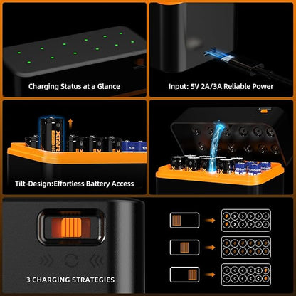 XTAR aa Rechargeable Batteries with Charger LC12 Lithium Double a Batteries 1.5V 3600mWh AA 1200mWh AAA Kit (Charger+8AA+4AAA)
