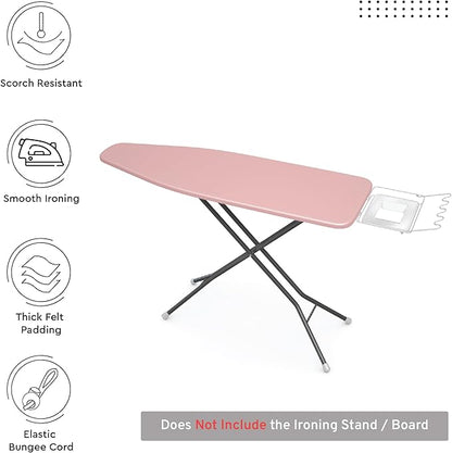 Encasa XO Ironing Board Cover and Pad 42"x14" - 4mm Felt Medium Iron Board Cover with Padding - Heat Resistant, Stain-Safe Dye, Non Slip Elastic Bungee Cord Tightening Iron Table Cover Mauve