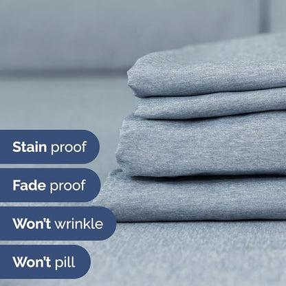 Full XL Bed Sheet Set - 4 Piece Extra Long Extended Full XL Sheets - Soft, Breathable & Cooling - Fits 8" to 16" Mattress with Deep Pockets - 54" x 80" - Wrinkle and Fade Resistant - Heathered Blue
