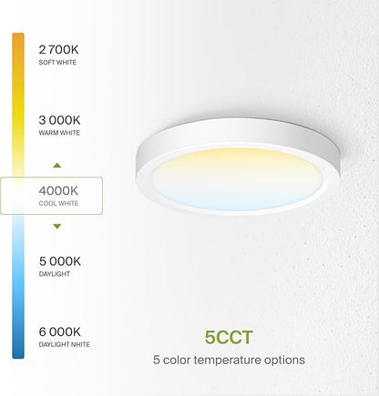 ASD LED 7" Round Flush Mount Ceiling Light Fixture, Low Profile Surface Lighting | 5CCT, Dimmable, Ultra-Thin, ETL Listed | 15W 1260LM 2700-6000K 120V | Kitchen, Bedroom, Hallway Lamp | White, 6 Pack