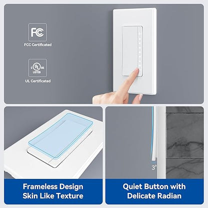 ELEGRP Dimmer Switch, Digital Dimmer Light Switch for LED Lights 150W, INC/HAL 450W, 3 Way LED Dimmer Switch, Needs Neutral Wire, Wall Plate Included, UL Listed, 10 Pack, Matte White