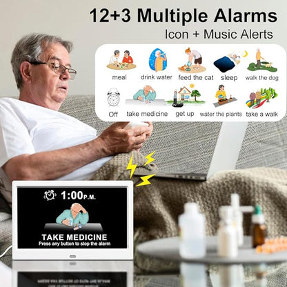 CAZOKASI Extra Large Impaired Vision Digital Alarm Clock with Day and Time for Elderly Calendar Clock Auto Dimmable Clock (10.1 Inch White)
