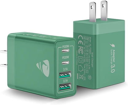 40W USB C Charger Cube, 2-Pack Wall Plug Fast Charging Block, 4-Port QC +PD Power Adapter Multiport Brick Type C Box for iPhone 16/15/14/13/12/11 Pro, XS/XR/8/7, Tablets, Cellphones Charger