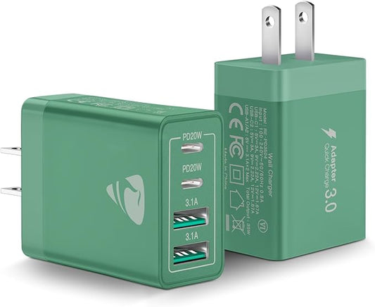 40W USB C Charger Cube, 2-Pack Wall Plug Fast Charging Block, 4-Port QC +PD Power Adapter Multiport Brick Type C Box for iPhone 16/15/14/13/12/11 Pro, XS/XR/8/7, Tablets, Cellphones Charger