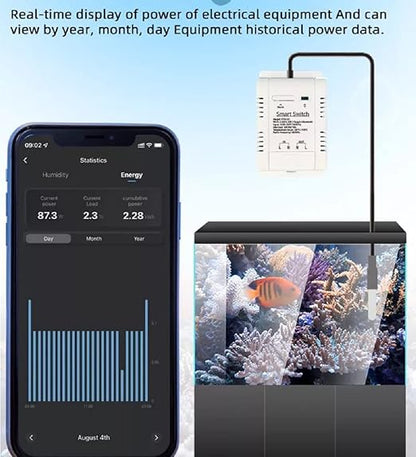 MHCOZY WiFi Temperature Controller Sensor Module, Tuya app Wireless Remote 16A Smart Switch with Energy Consumption Monitoring,Compatible with Alexa Google