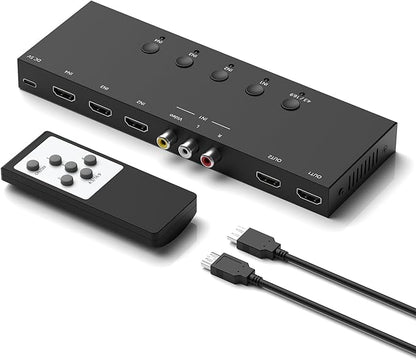 ZUZONG (3 Ports HDMI 2.0 + 1 RCA to 2 HDMI Converter (2 Outputs Can Simultaneous Display) Switcher Splitter Support 4:3/16:9 Switching for N64 NGC Wii Xbox PS2/3/4/5 Switch Apple TV Fire TV Roku